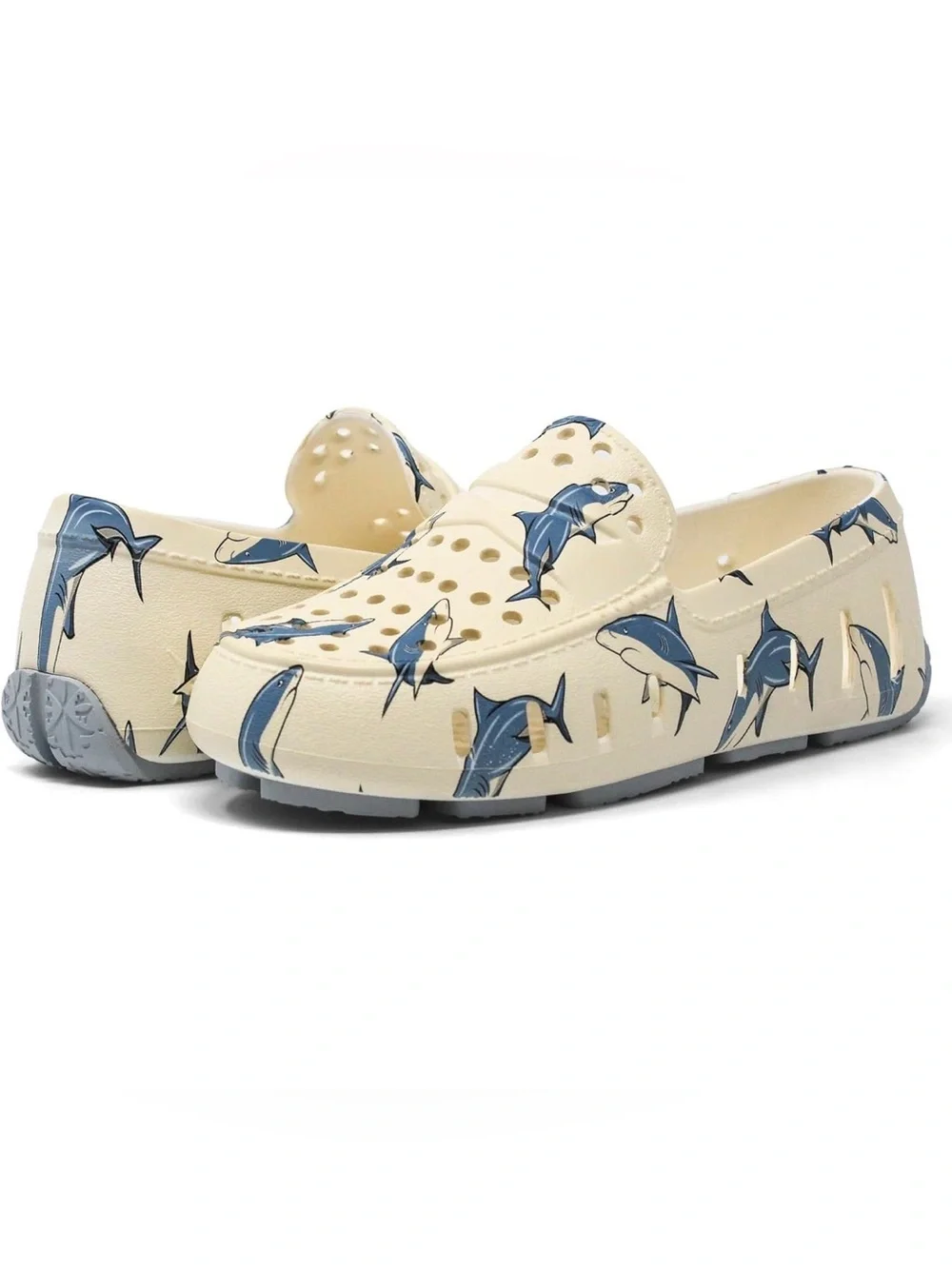 Floafers NEW Kids Slip-on Water Driving Loafer, Shark Print, Size 1 Little Kid